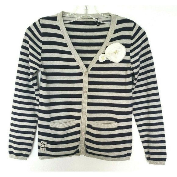 IKKS Navy Grey Stripe Cardigan Sweater Size 6 114